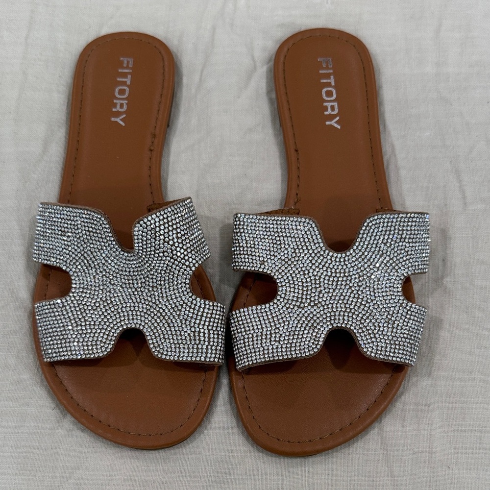 Women's Silver rhinestone Slide Sandals